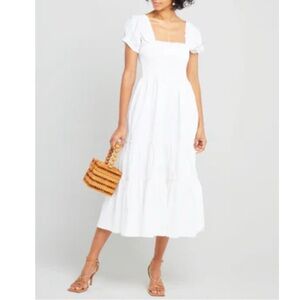 NWT OPT (O.P.T) Few Moda White Smocked Midi Dress